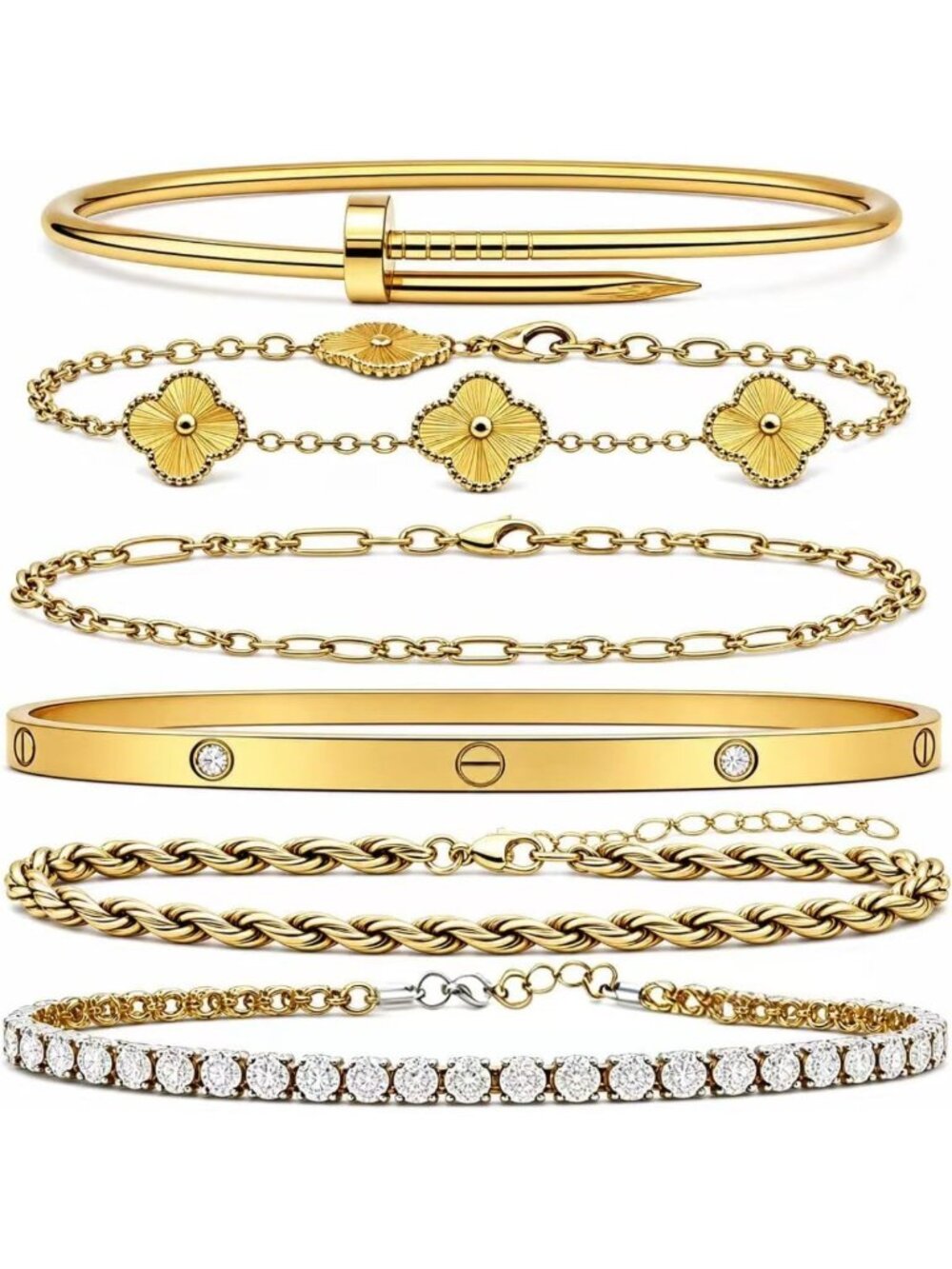 Waterproof 14K Gold Plated Stackable Bracelets Set for Women - Trendy Jewelry